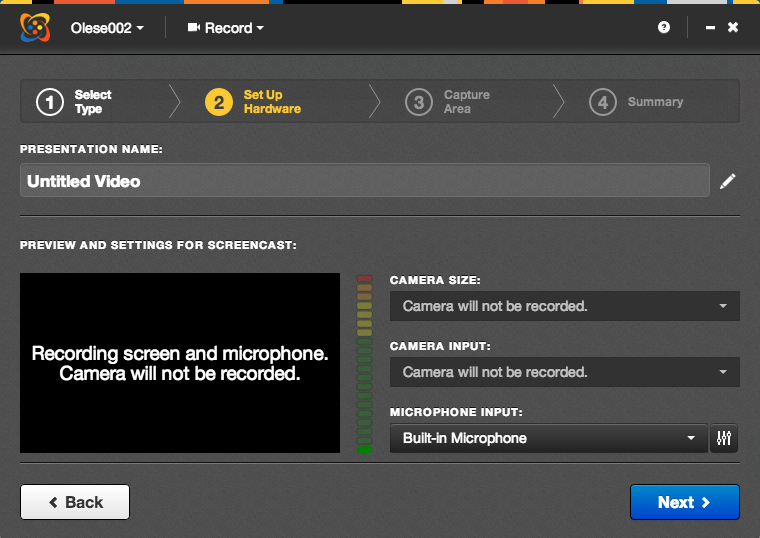 Screen recording using Mediasite